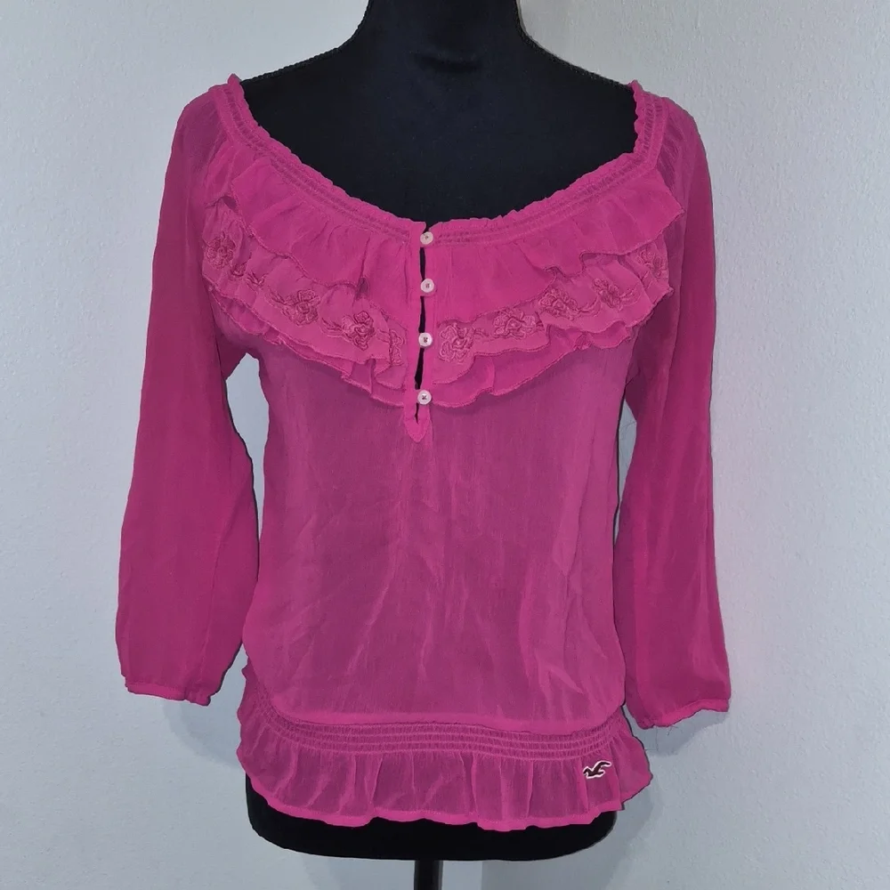 Hollister Fuchsia Ruffle Blouse - Picture 1 of 2
